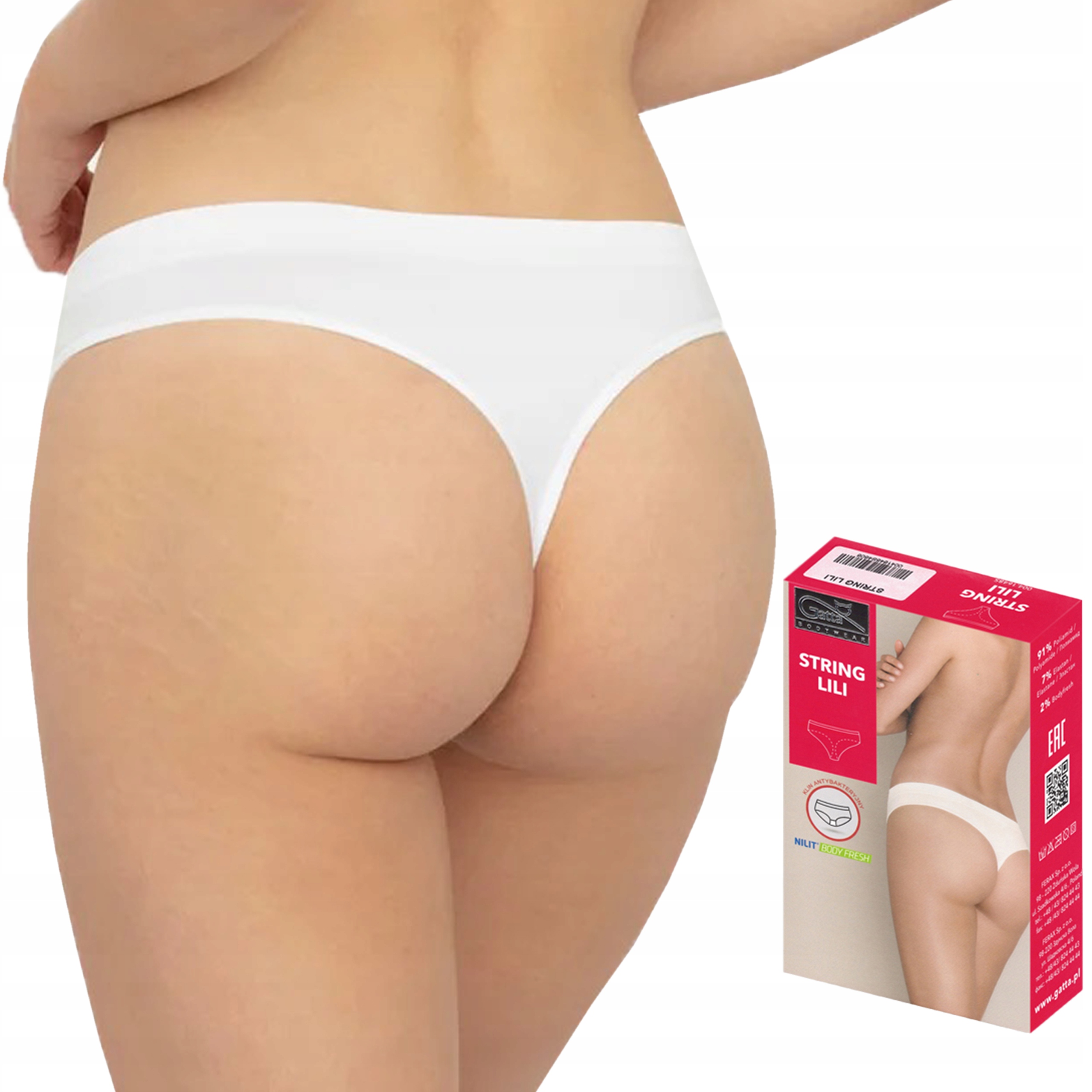 Stringi Lili String Gatta, bezszwowe, białe, M