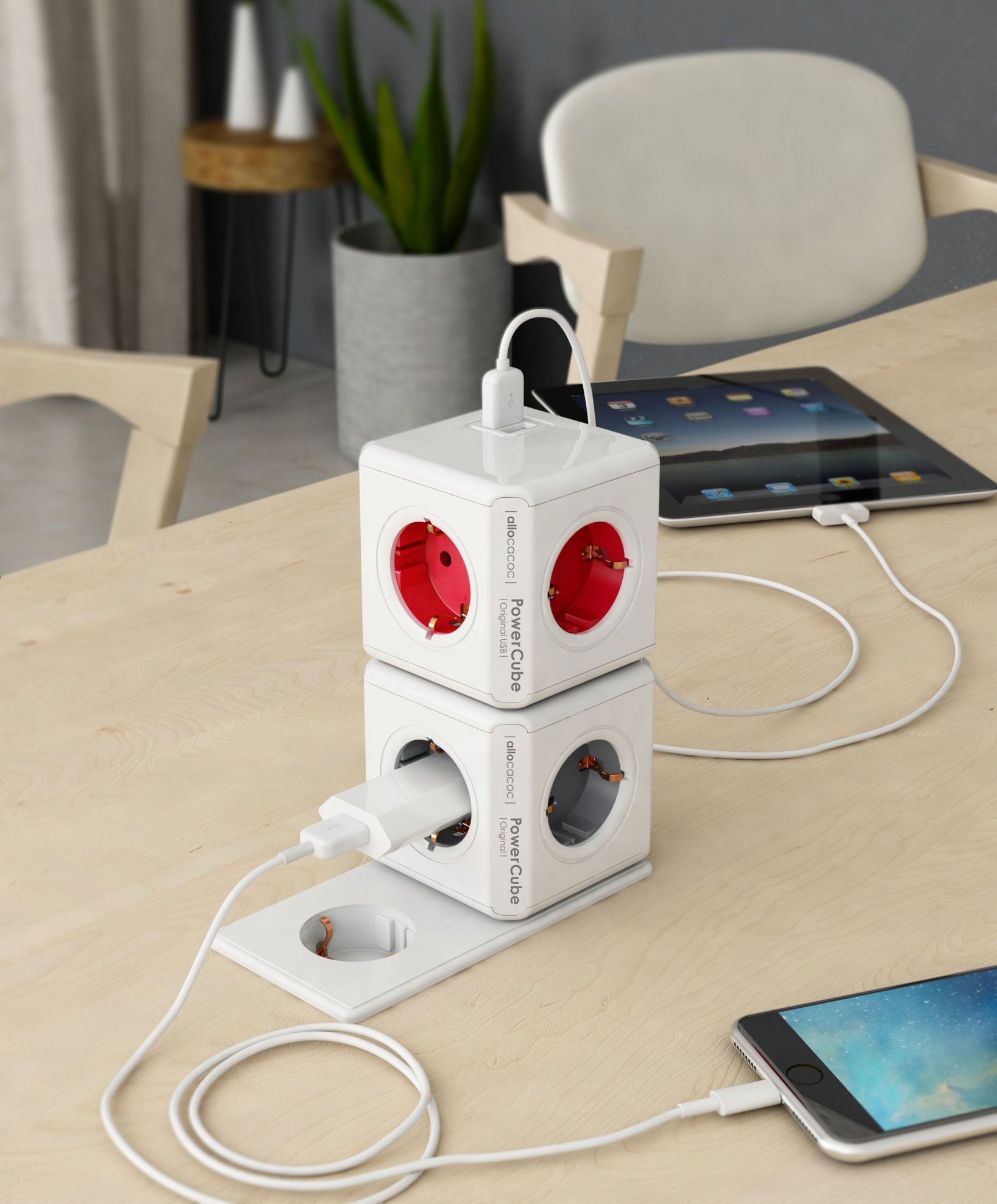 PowerCube Original rozgałęźnik 4 gniazda 2xUSB, DesignNest (allocacoc) Marka Allocacoc