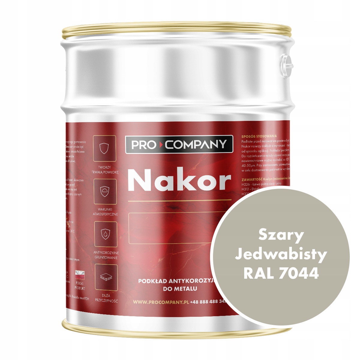 Nakor Szybkoschnący podkład antykorozyjny 10l Szary Jedwabisty Ral 7044