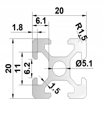 Konstrukcyjny Profil aluminiowy T6 20x20 600mm Marka Inny producent