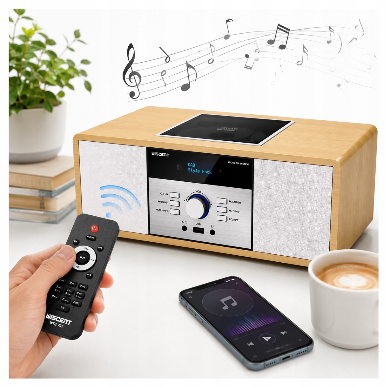 Rádio Stereo věž Wiscent All-In-One Bluetooth Usb MP3 Retro Dřevo 30W