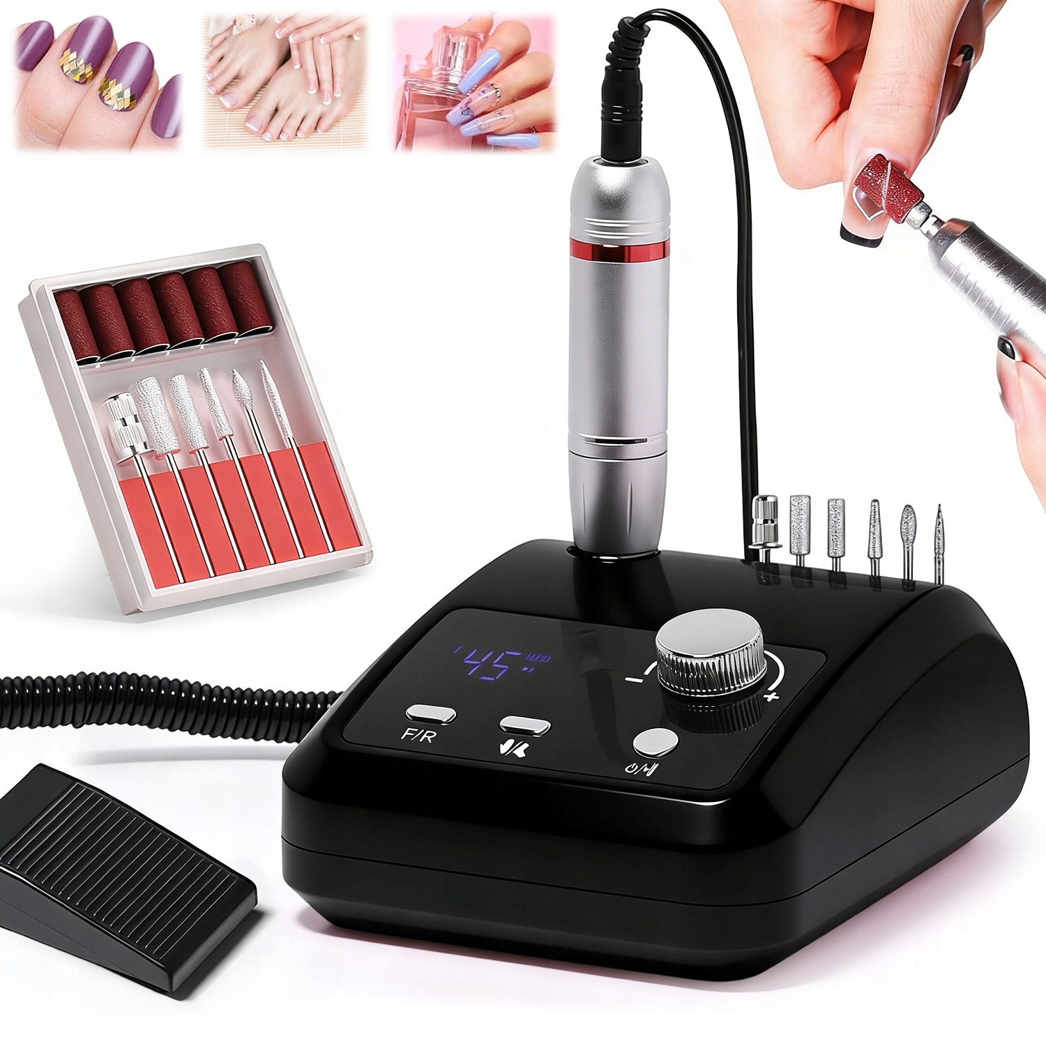 Elektrická Bruska 45000 Rpm Na Nehty LCD Regulace Rychlosti Pedál