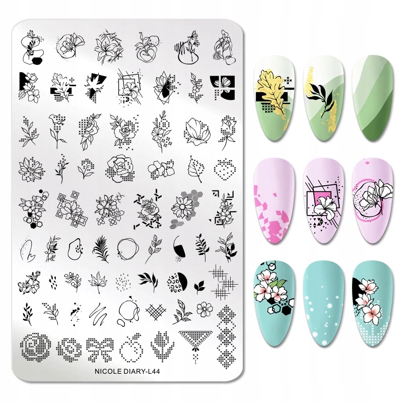 Duża Płytka do Stemplowania Paznokci KWIATKI LATO