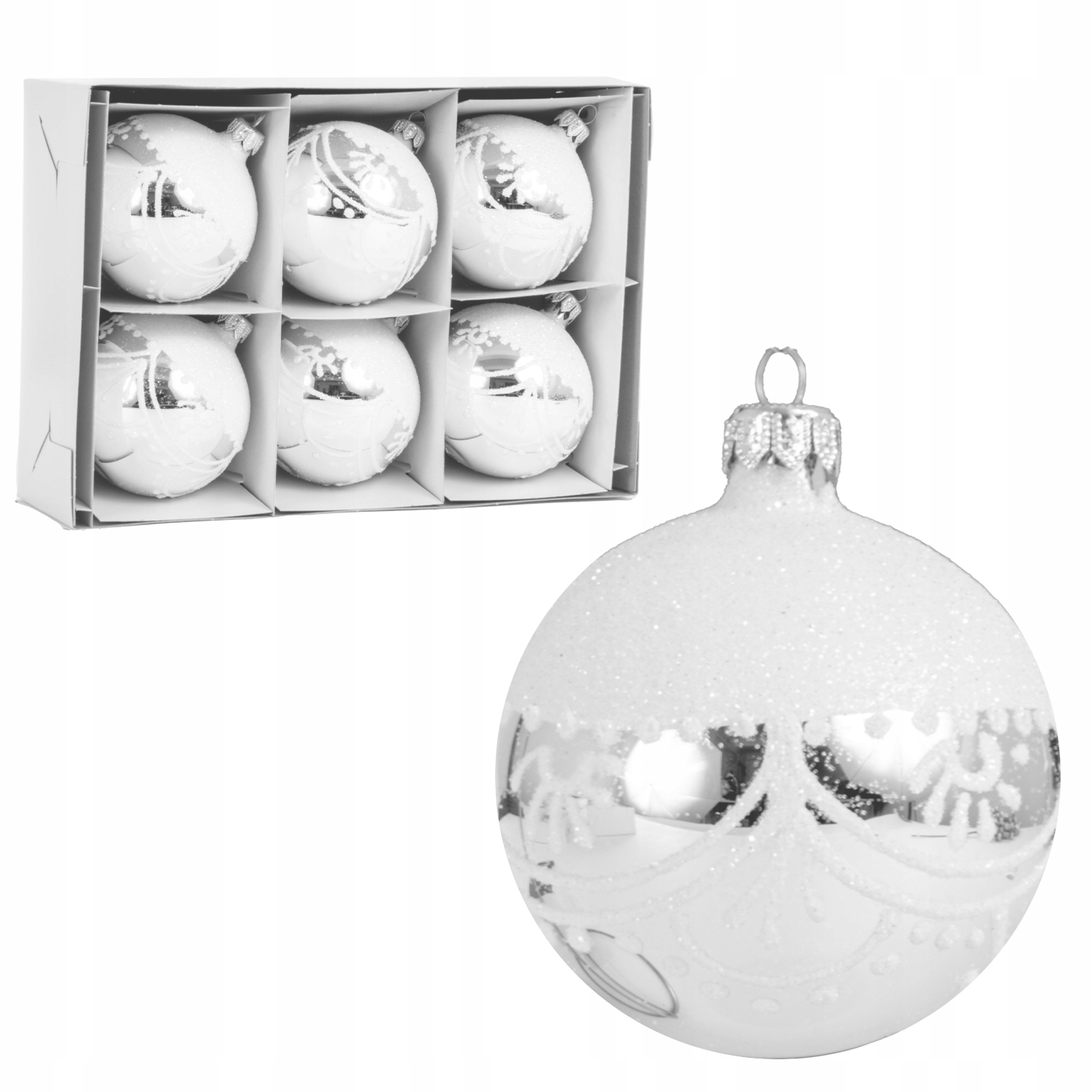 Skleněné Sada Vánočních Baněk 6 ks Vánoční baňky na stromeček Zrcadlo 10 cm