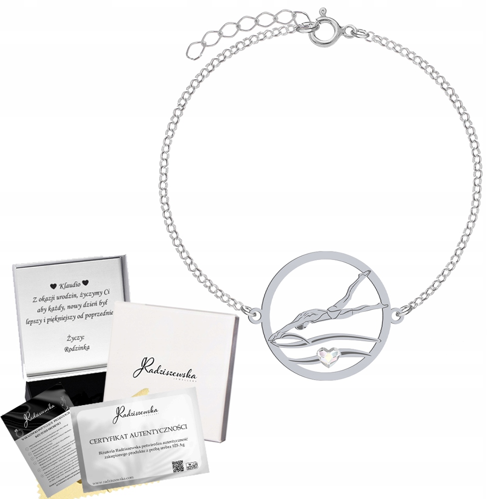 Stříbrný náramek Plavec Dárek pro plavce 925 Gravírování Dedikace Bonus