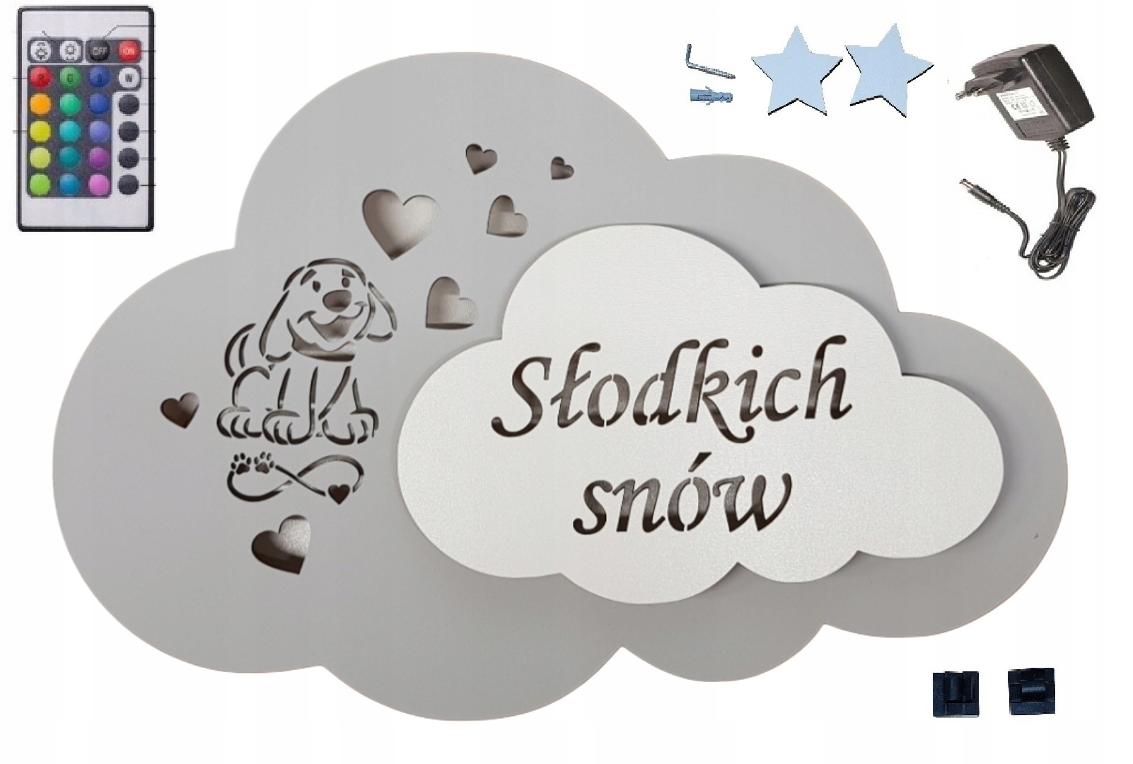 Lampka chmurka piesek serca Słodkich Snów nocna szara szary sieciowe L5