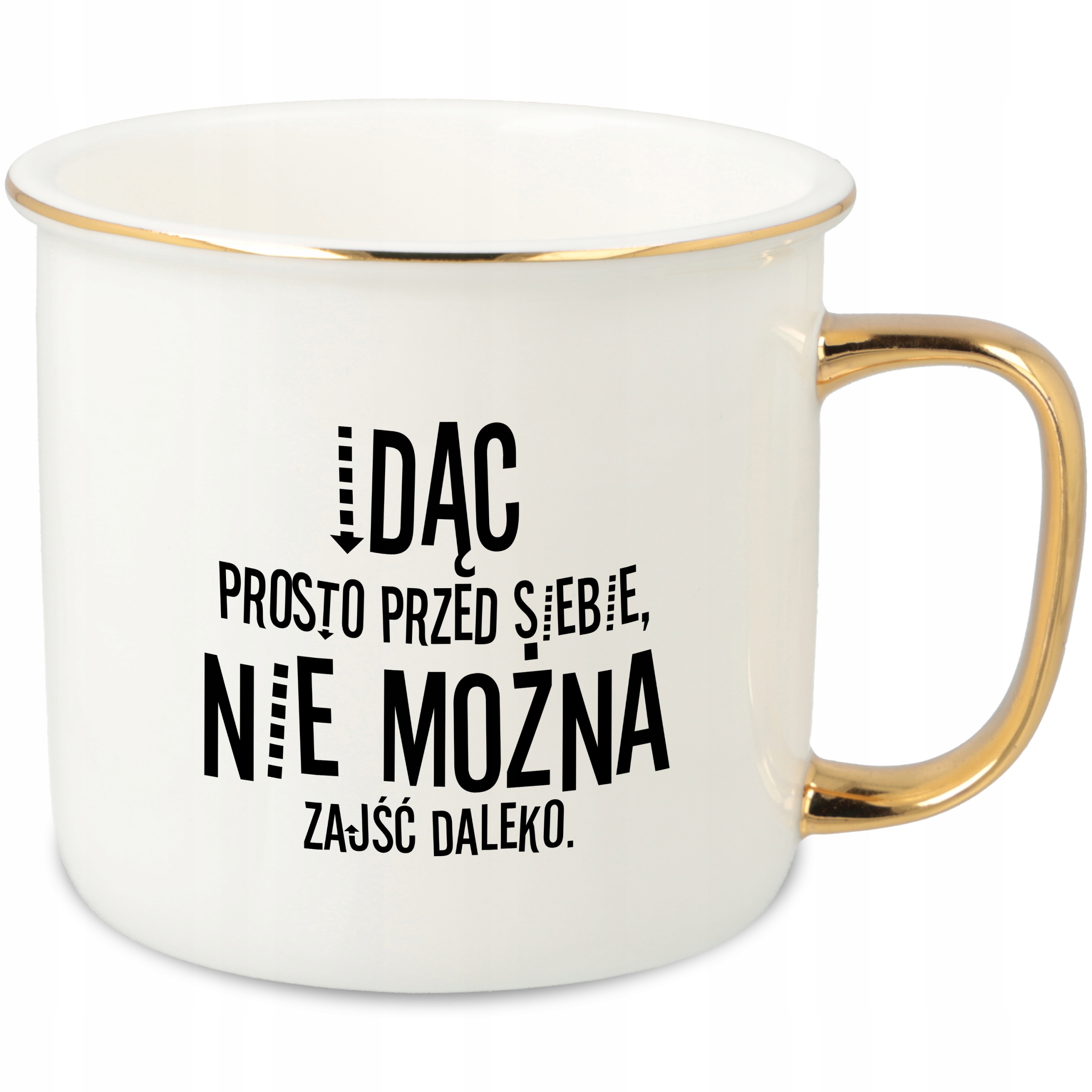 Hrnek Ucho Forma Zlatý Porcelánový Retro 280ML Dárek Motivace MIX Vzorů