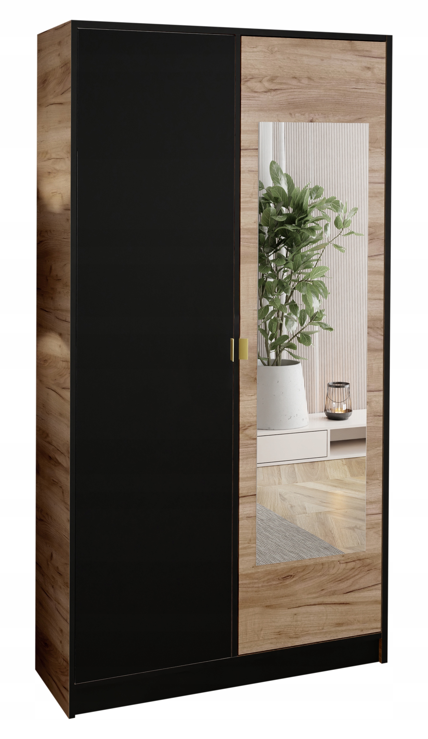 Skříň Lumi 105 2D Craft Oak černá zrcadlo úchytka Dior Pln.