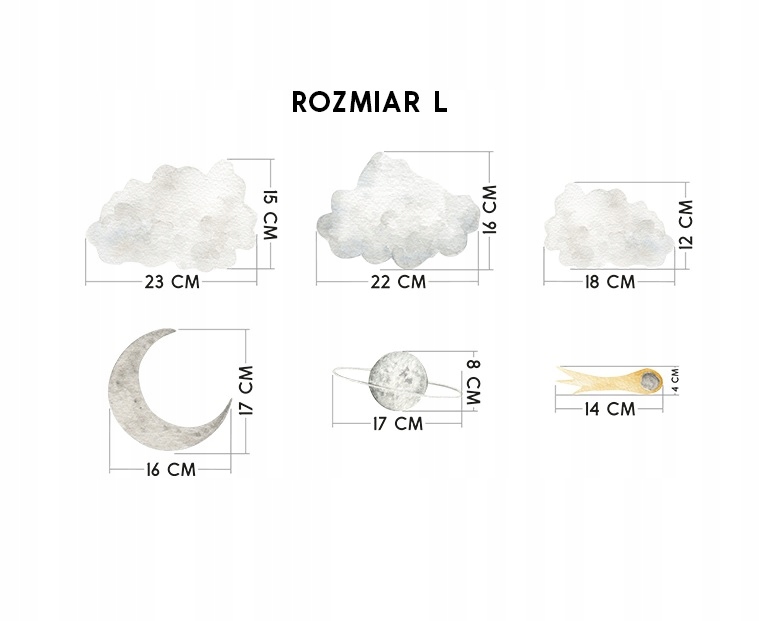 NAKLEJKI NA ŚCIANĘ DUŻY ZESTAW KOSMOS KSIĘŻYC CHMURKI GWIAZDKI L EAN (GTIN) 5904970000631