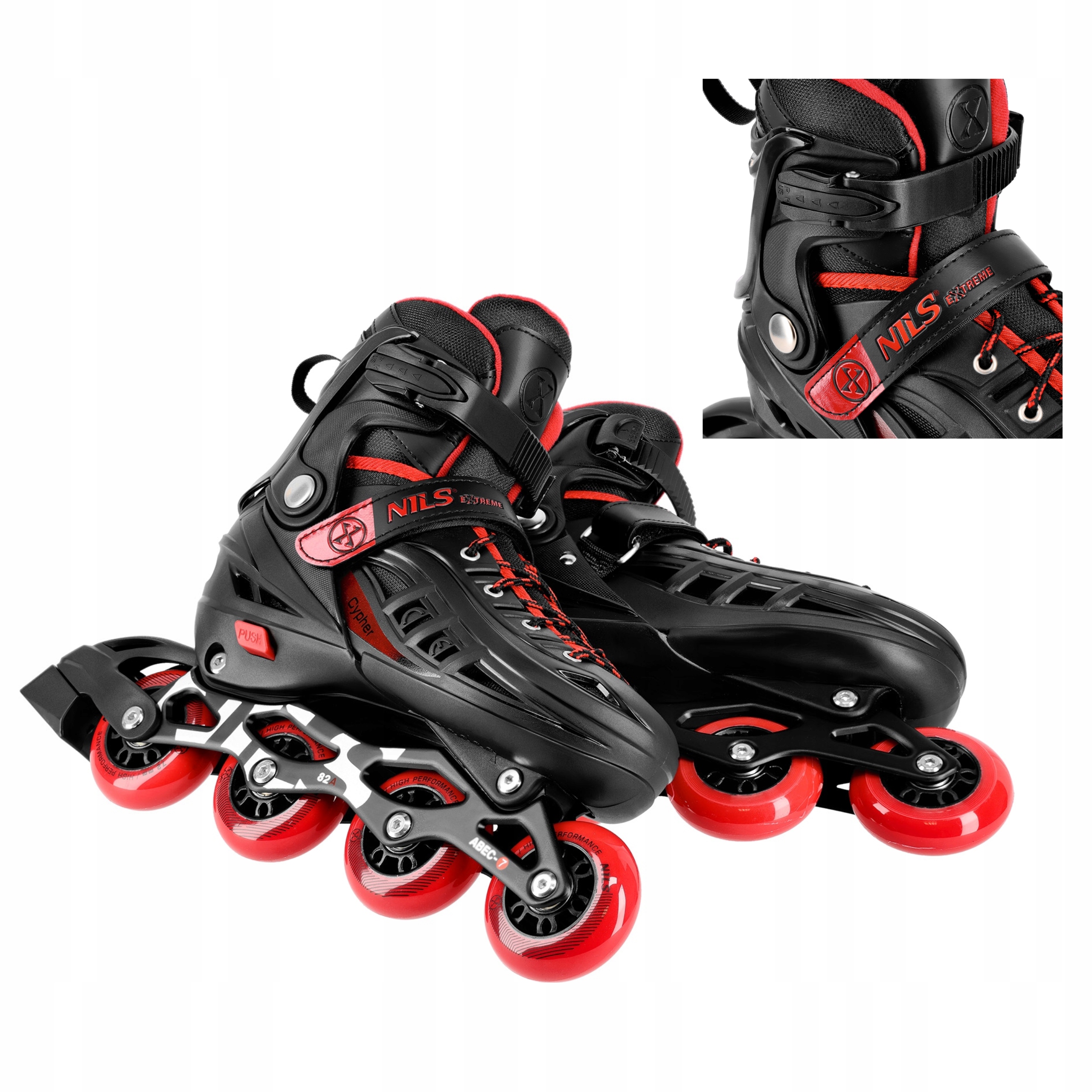 Kolečkové Brusle Brusle 2v1 Nils Extreme Nastavitelné 34-38 M Červené Kaučuk