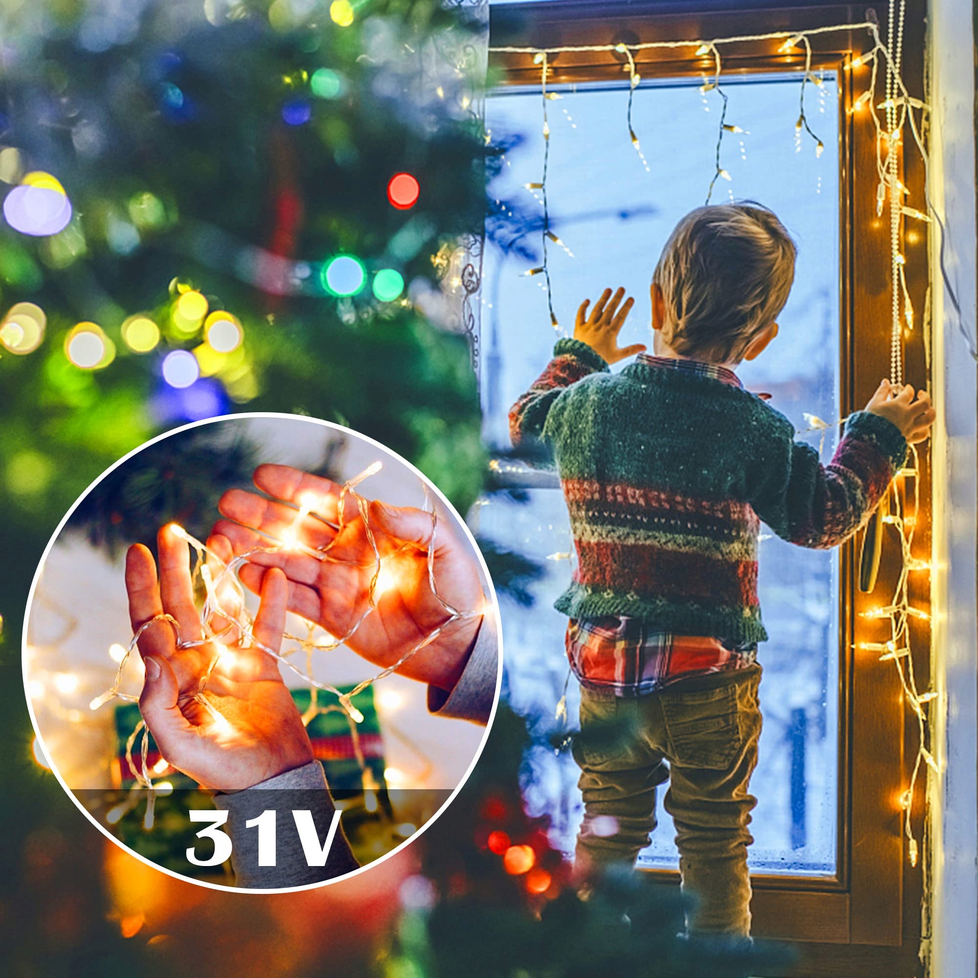 FOBASTON Kurtyna Świetlna 5M 200 LED Ciepły Biały IP44 — miniatura 4