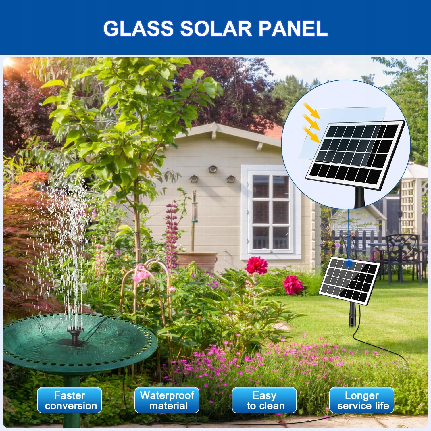 SZMP Fontanna Solarna 3.5W Pompa Do Stawu 3M Kabel 8 Dysz Oczko Wodne — miniatura 4