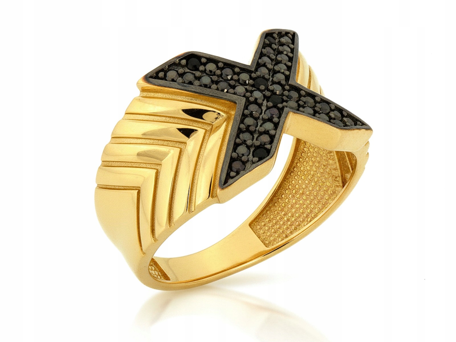 Moderní zlatý prsten 585 okázalý X 19r z černých zirkonů 4.09 g