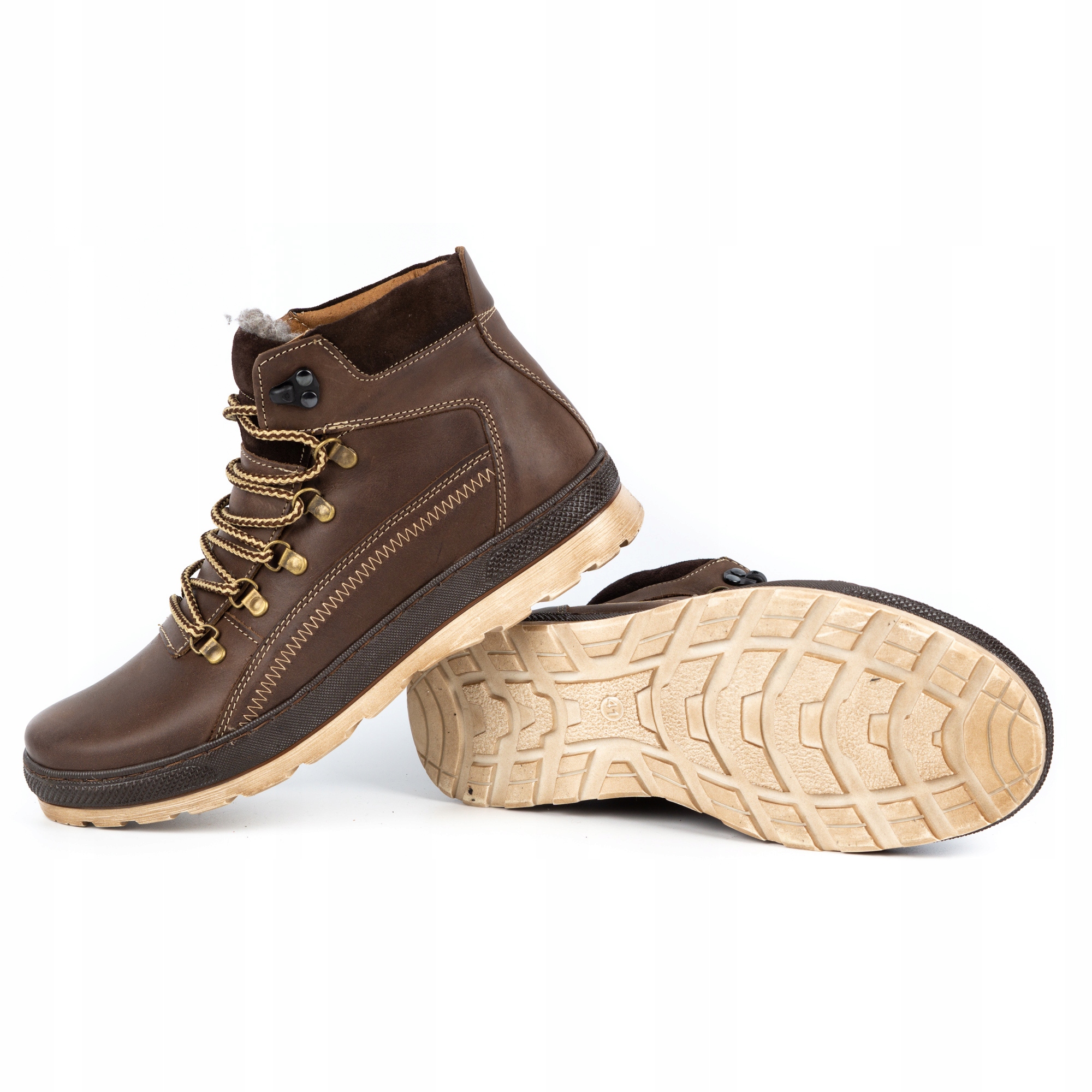 BUTY ZIMOWE SKÓRZANE OCIEPLONE 378 BRĄZ 42 Marka inna