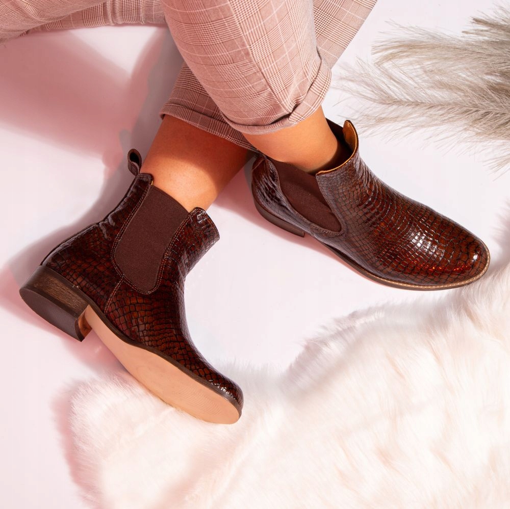 Kamelové Zateplené Dámské Kotníkové Boty Polské Hadí 36