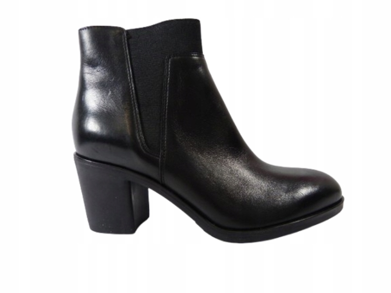 černé kožené klasické kotníkové boty na podpatku, dámské lodičky s gumou Sala 37