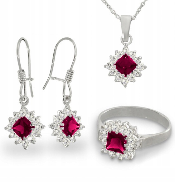 Sada Karmínů S Rubíny Ze Stříbra 925