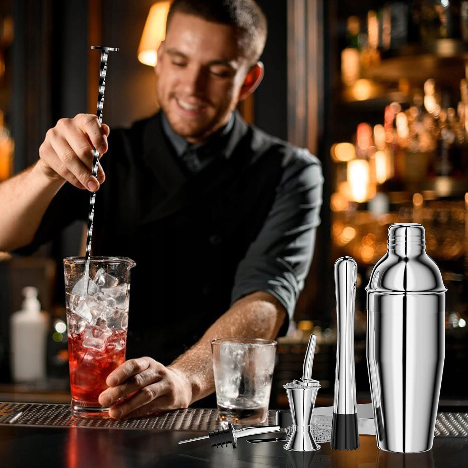 Barmanská Sada Na Nápoje Profesionální Šejkr Jako Dárek 10 Kusů