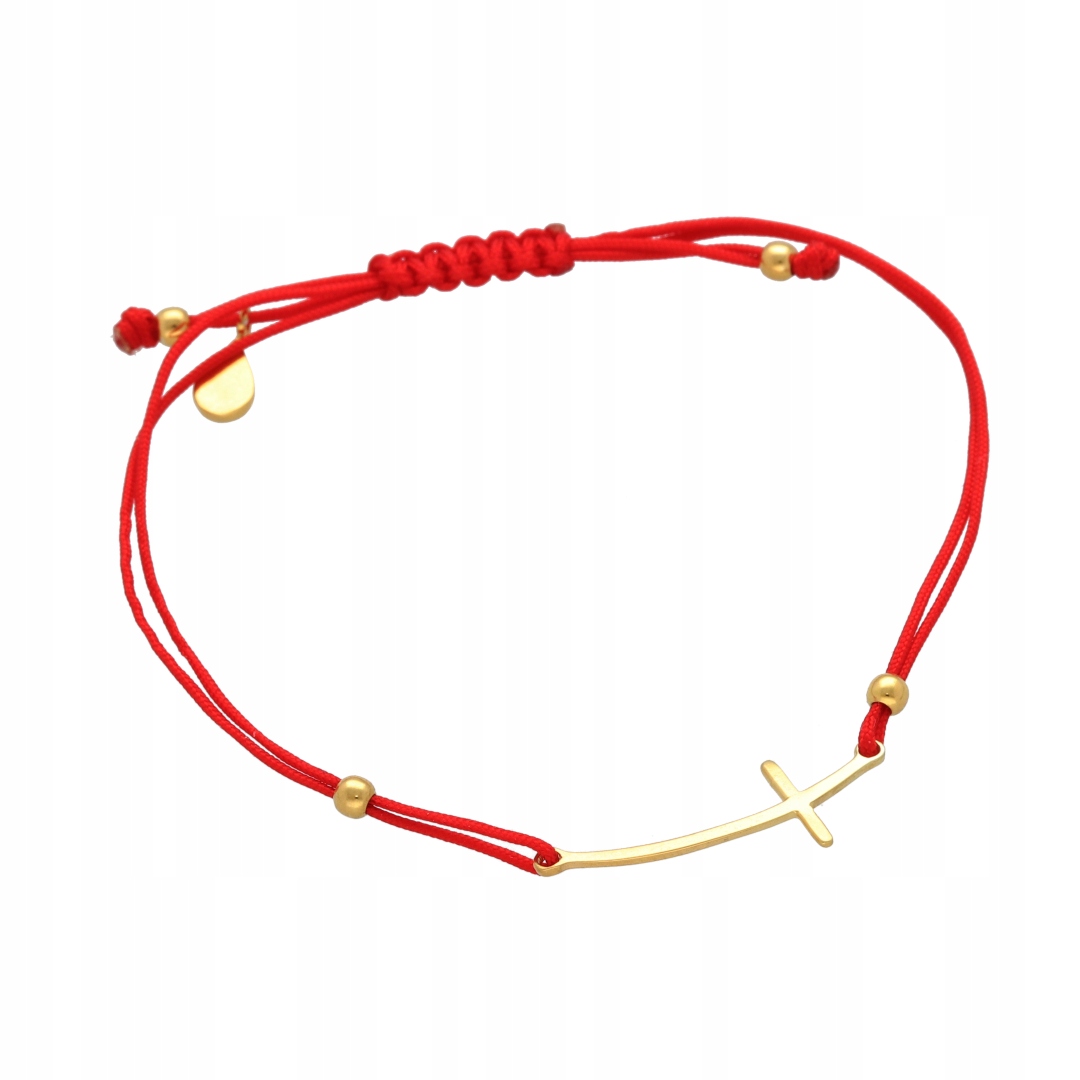 Náramek s křížkem, červený, pozlacený