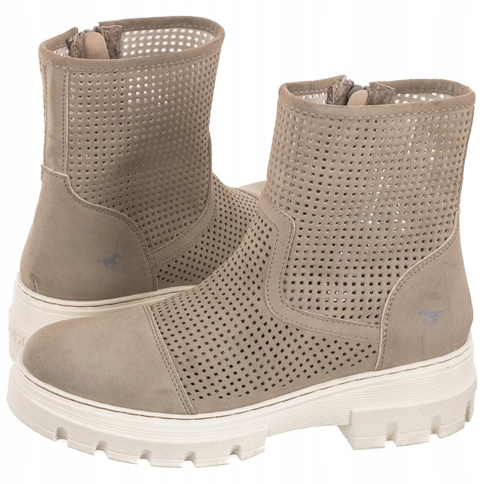 

Buty Damskie Botki Mustang Beżowe Ażurowe 50C0097