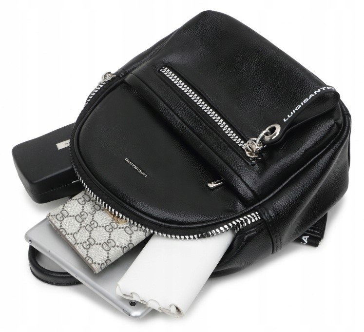 Pakowny czarny plecak damski z kieszonkami Marka Luigisanto