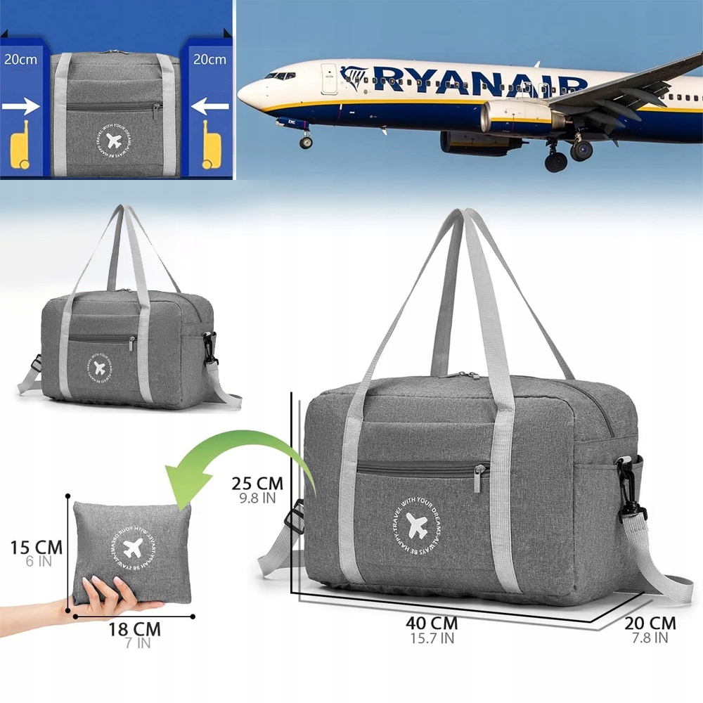 TORBA PODRÓŻNA SPORTOWA SKŁADANA LEKKA 40×20×25cm Kod producenta SP3740GY3740