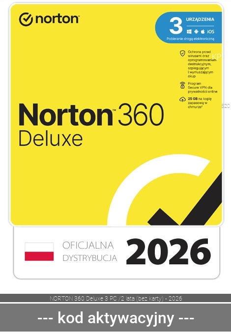 NORTON 360 Deluxe 3 stanowiska / 2 lata (nie wymaga karty) - 2026