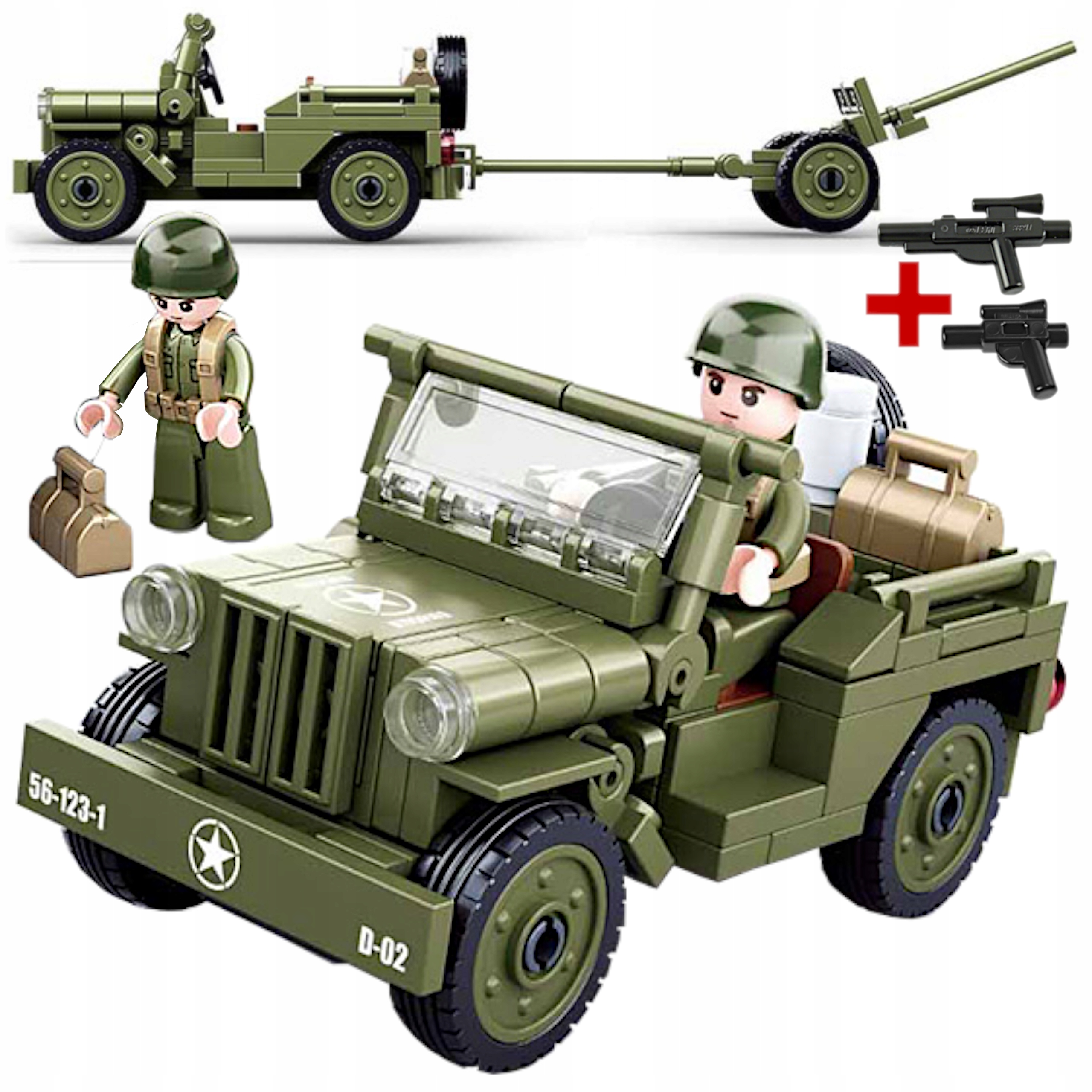 Klocki Jeep Willys Mb Legendarny Armata+figurka 143el +2szt Lego Broń