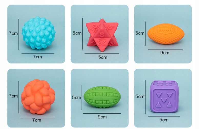 PIŁECZKI SENSORYCZNE KOLOROWE DLA NIEMOWLĄT GUMOWE STYMULUJĄCE ZESTAW 6 SZT Marka DoModa