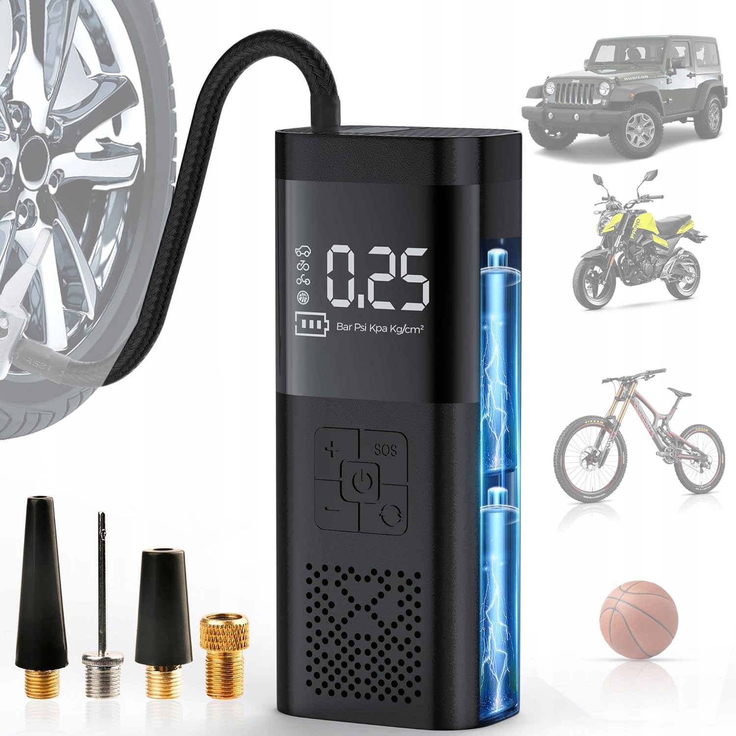 KOMPRESOR SAMOCHODOWY ELEKTRYCZNA POMPKA DO ROWERU MATERACA PIŁKI LED LCD