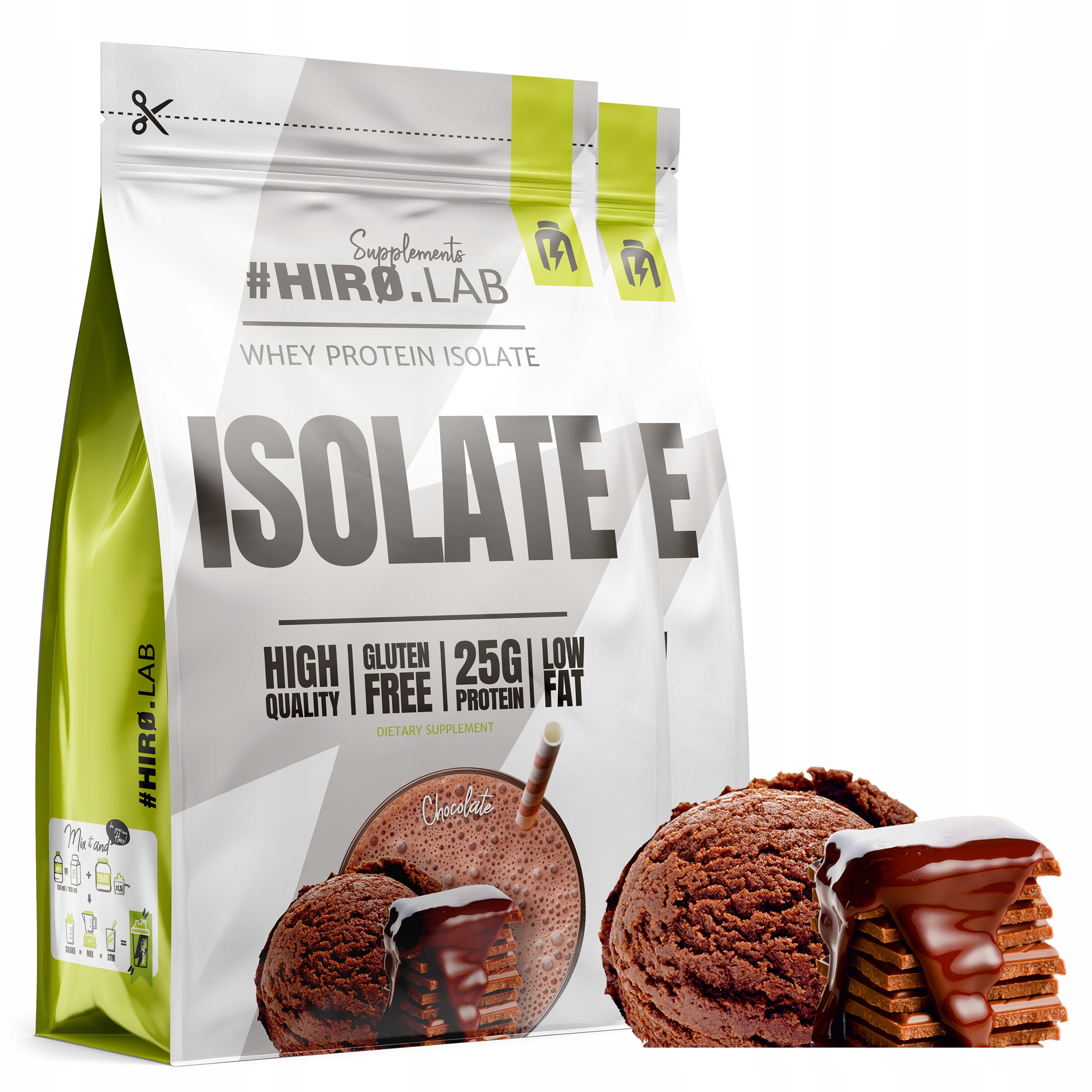 2x Protein Bílkoviny Izolát Whey Protein Wpi 700 g Čokoláda Hiro.lab