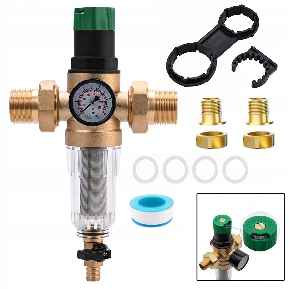 Reduktor S Manometrem Filtr Na Vodu 3/4" DN20 se zpětným proplachem