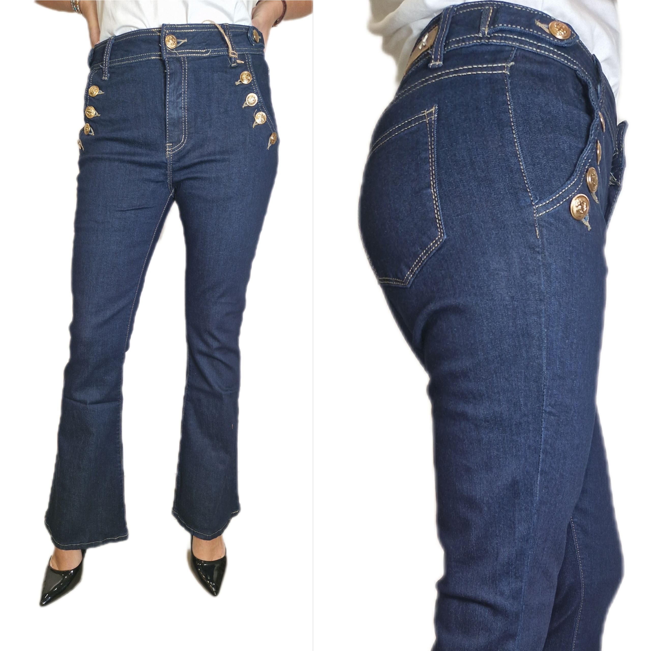 Dámské kalhoty Tmavě modré Džíny Modelovací zvony Plus Size vel 44