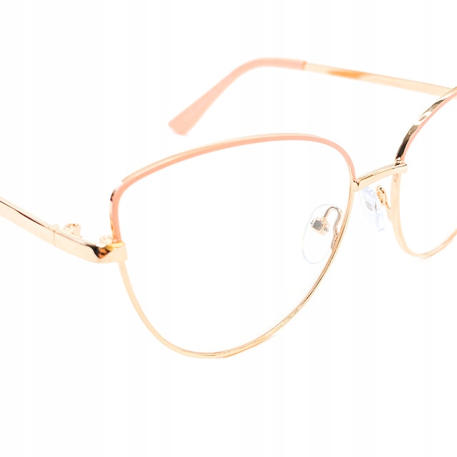 OKULARY ZERÓWKI DAMSKIE KOCIE GLAMOUR ZŁOTE RÓŻOWE Szerokość mostka 18 mm