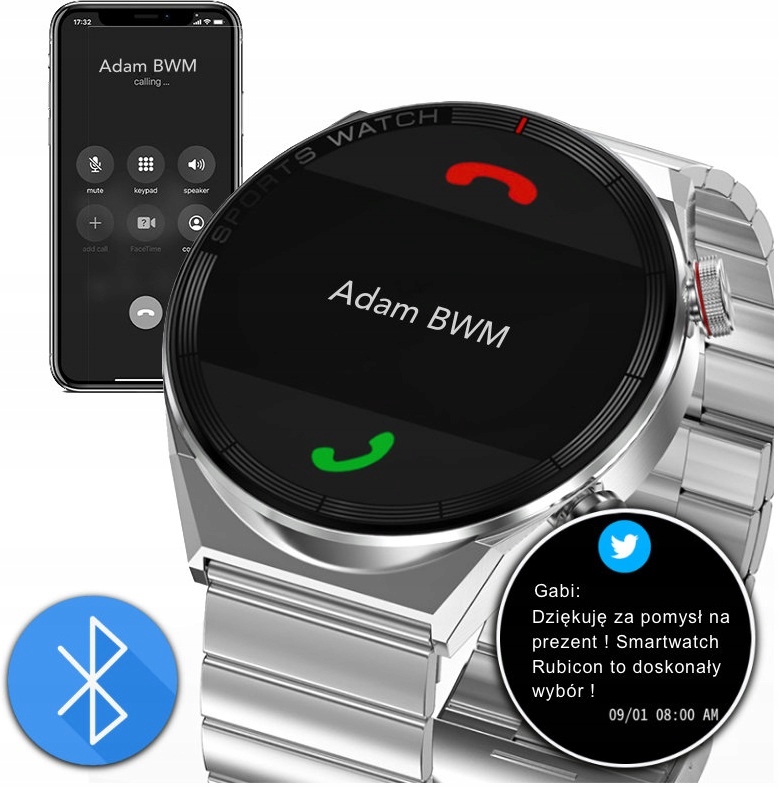 SMARTWATCH MĘSKI ROZMOWY MENU PL SPORTOWY KROKI Marka Rubicon