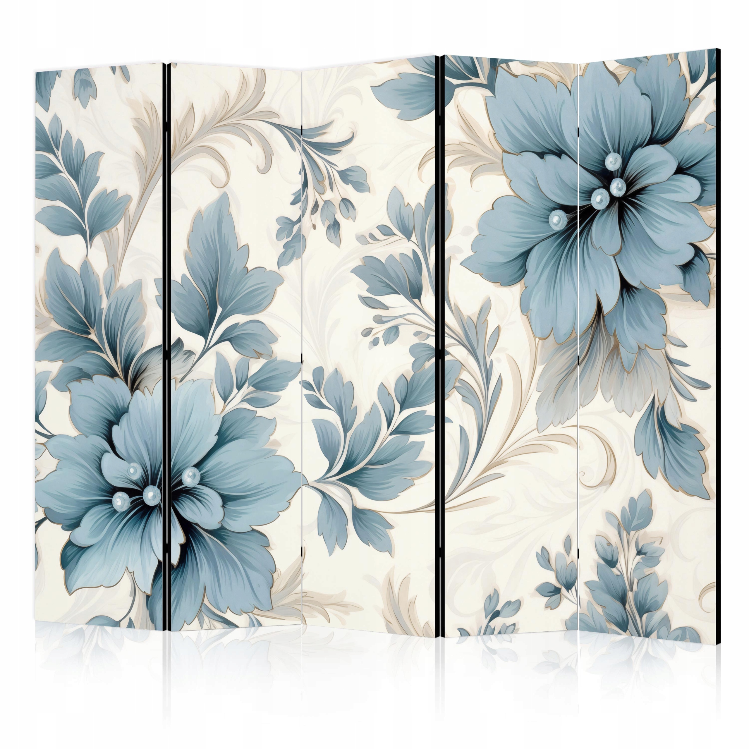 Paraván 5-DÍLNÝ Modré Květy Listy Retro 225x172