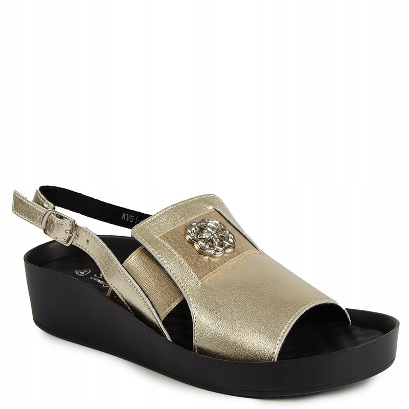 S.barski KV51-070 Zlaté Kožené Sandály S Ozdobou 39