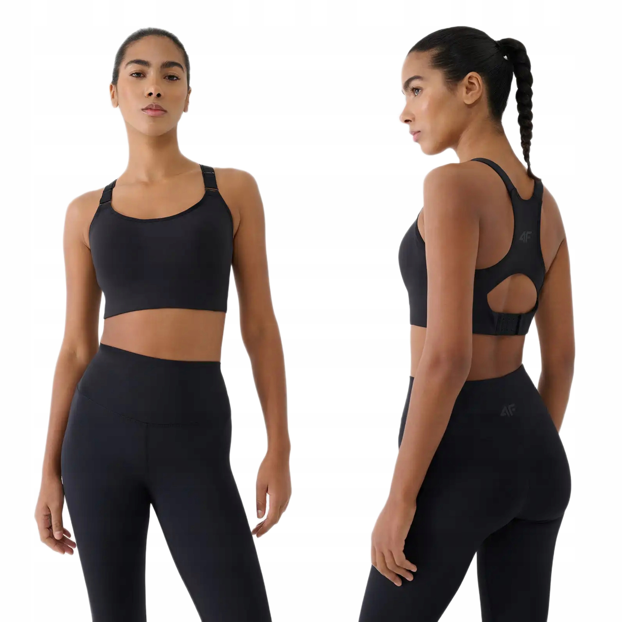 Stanik sportowy do jogi i pilatesu 4F Czarny M wysokie wsparcie