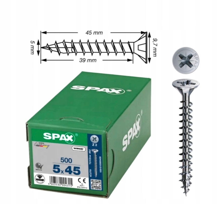 Univerzální vrut do dřeva spax 5 x 45 Wirox 500 ks