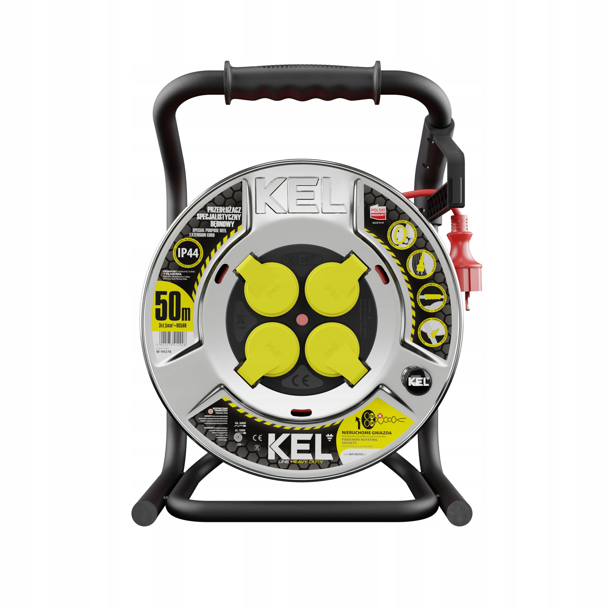 Kel Heavy Line przedłużacz bębnowy 50m 3×1,5 H05RR-F Metal 16A Czerwony