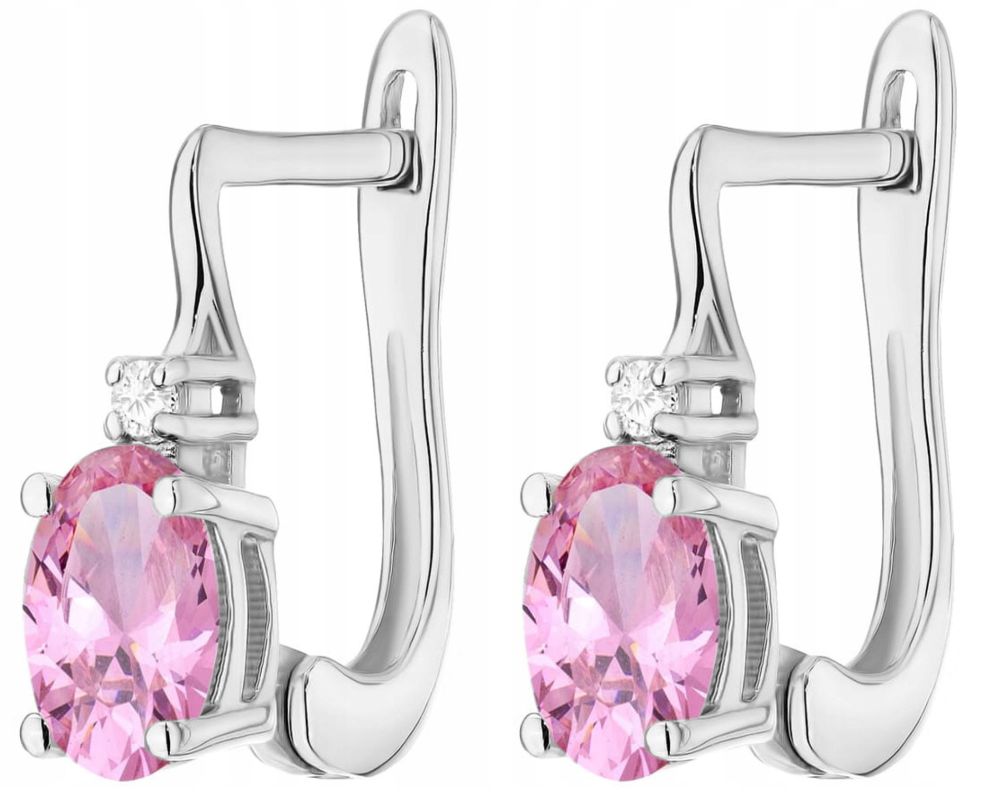 Bílé Zlato Náušnice S Briliantem Růžový Safír Anglické Zapínání Gravírování