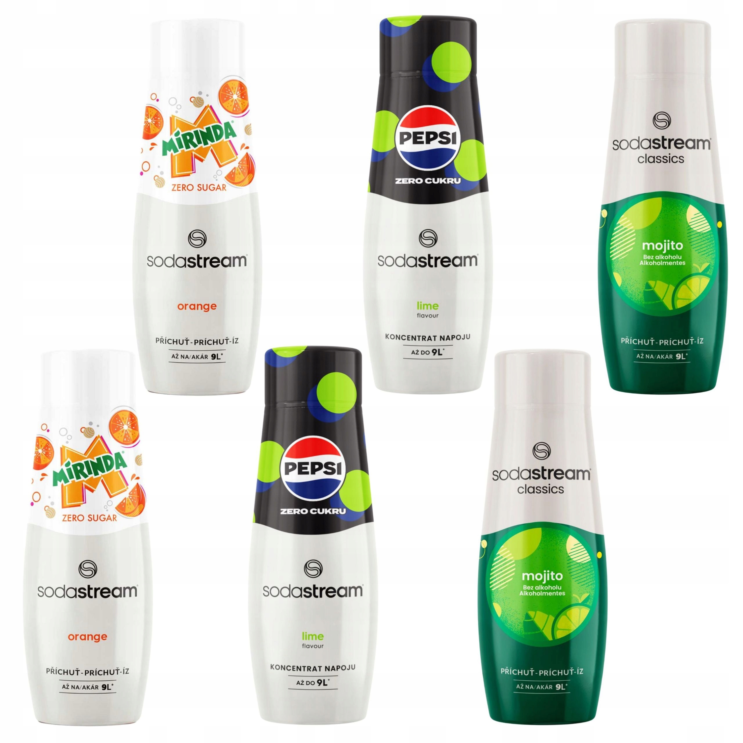 Sirup SodaStream 2x Pepsi Zero Lime, 2x Mirinda Zero, 2x Mojito