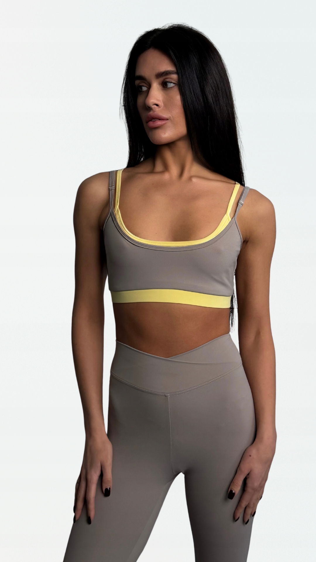 Komplet sportowy damski top i legginsy fitness wysoki pas V M