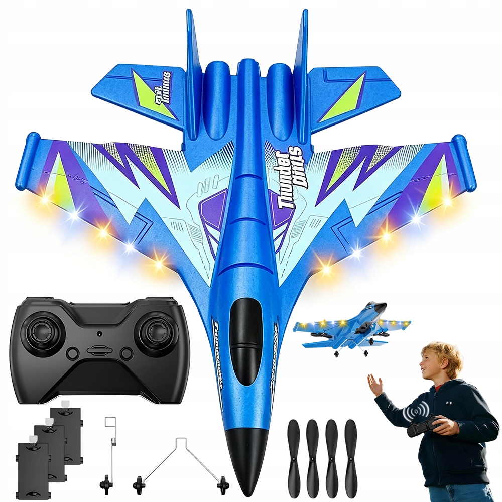 Velké Rc Letadlo Na Dálkové Ovládání S 3 Bateriemi 600 mAh Led Pro Děti