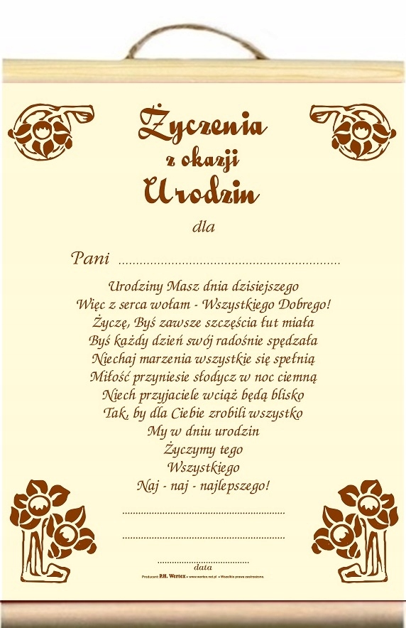 

Dyplom życzenia Urodziny Pani uniwersalne