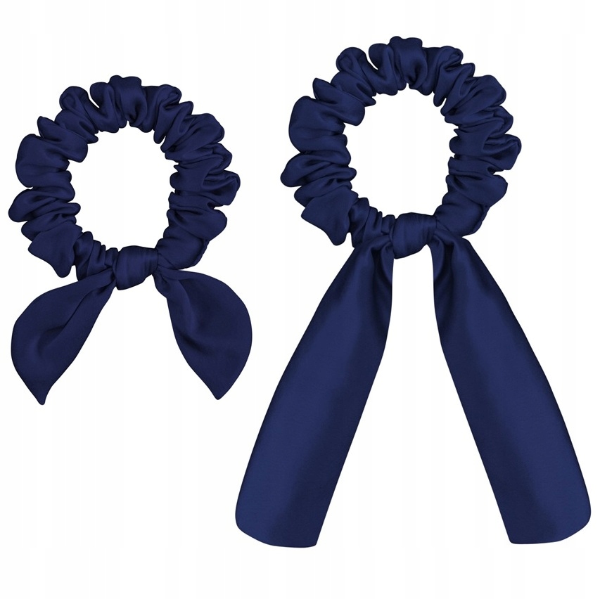 100% Hedvábí 2x Hedvábná gumička s stuhou do vlasů Frotka Na Blue Safírová