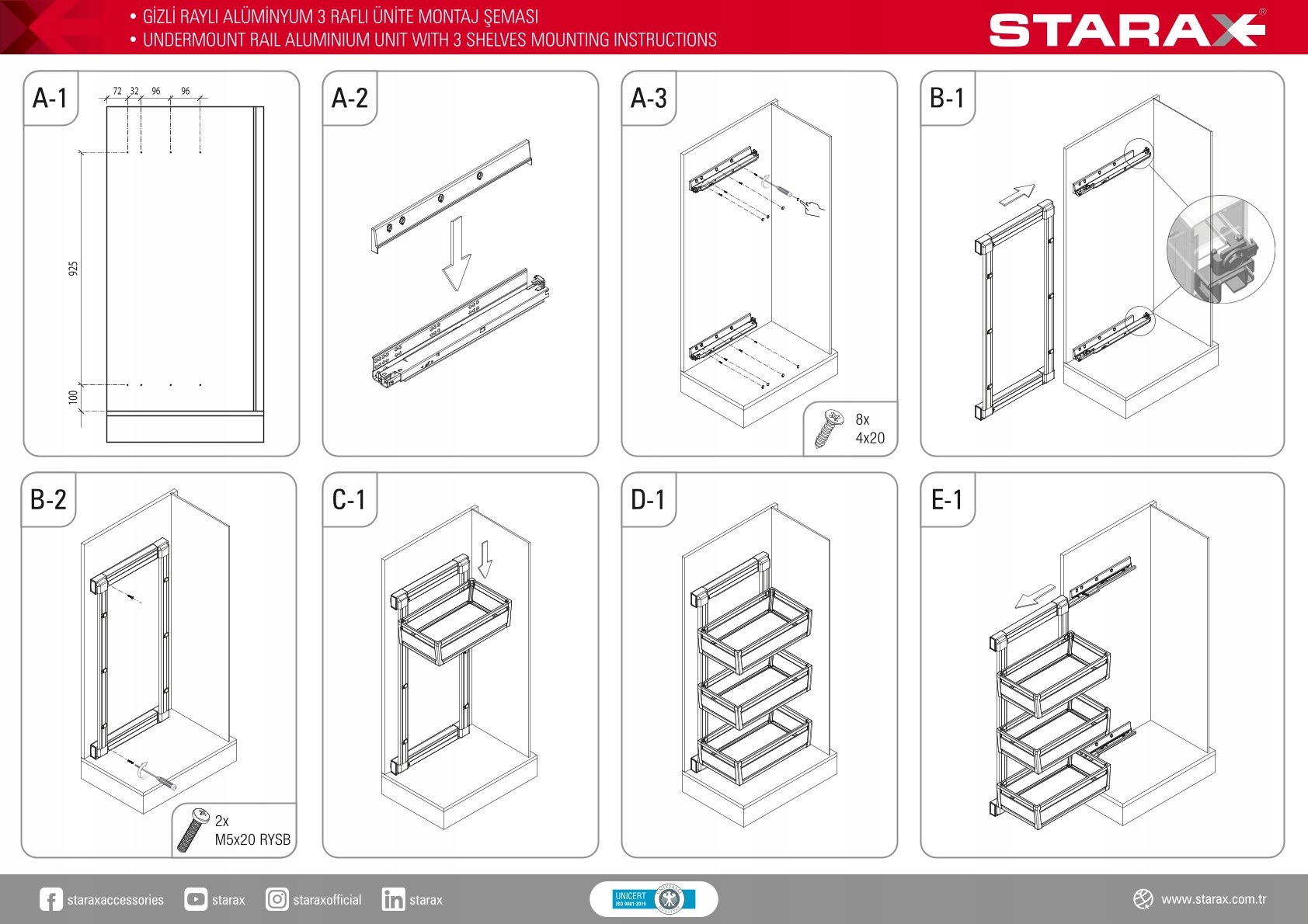 Trojitá bočná polica antracitová, ľavá, tichý domyk Blum, plný výsuv Starax