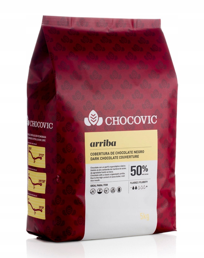Ciemna czekolada deserowa gorzka Chocovic Arribas kuwertura 50% kakao 5 kg