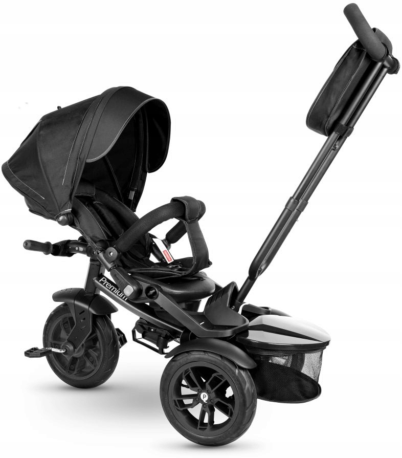 Rowerek Trójkołowy Dla Dzieci Premium Black Z Daszkiem Qplay 6w1 Obrotowy