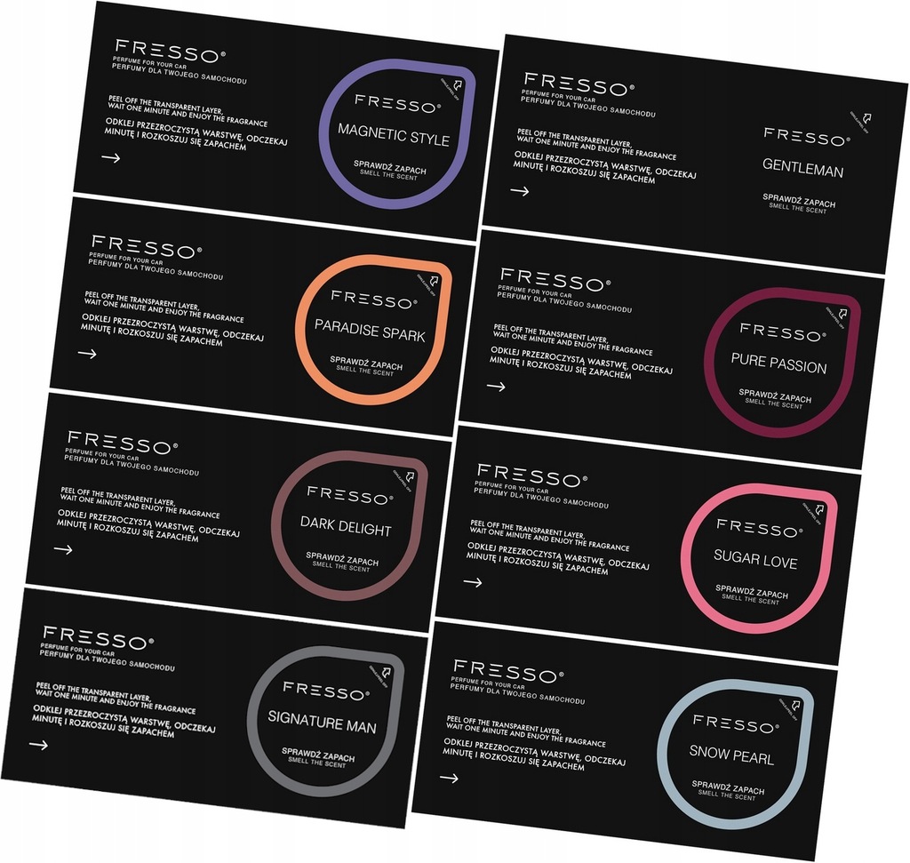 FRESSO ZESTAW KART TESTERÓW ZAPACHOWYCH - PERFUMY SAMOCHODOWE